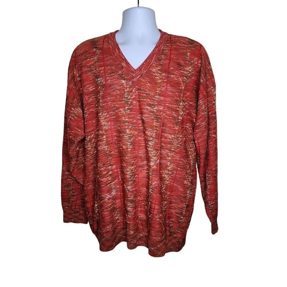 Vintage 80s 90s Tundra VNeck Sweater Mens Size L Orange